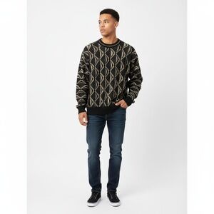 Vintage 90s Coogi Protege Sweater Cosby M Black Gold Beige Geo Pattern Style‎